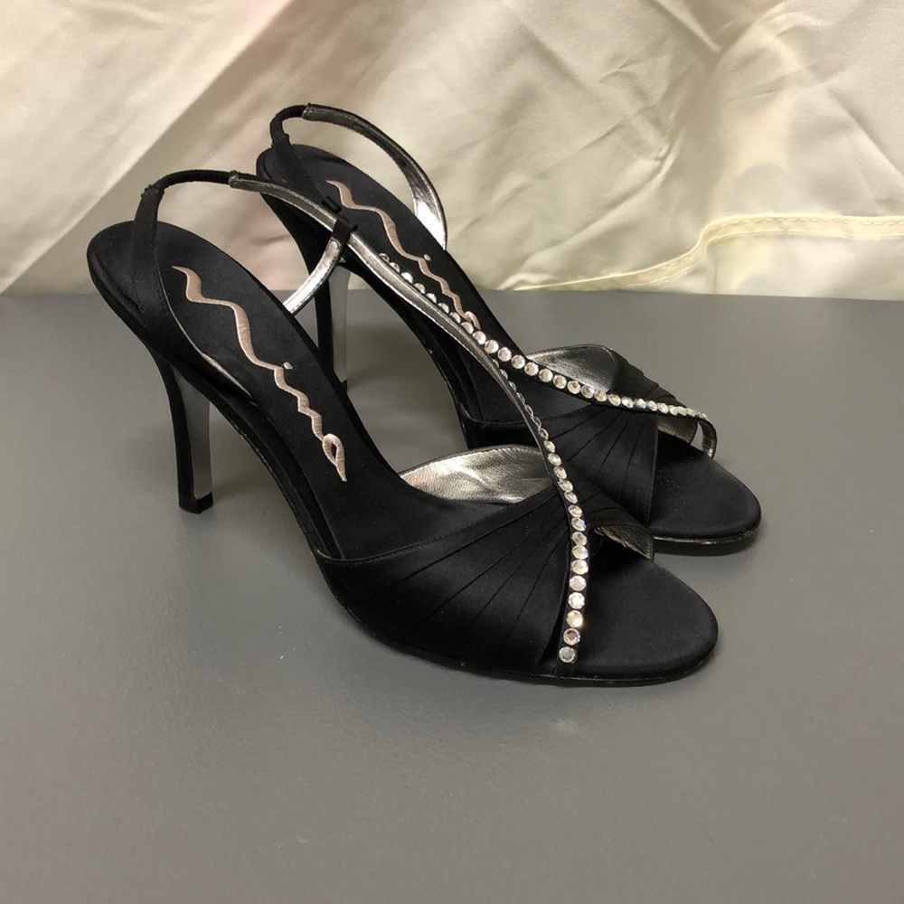 Nina | Black Faux Diamond Strappy Heels